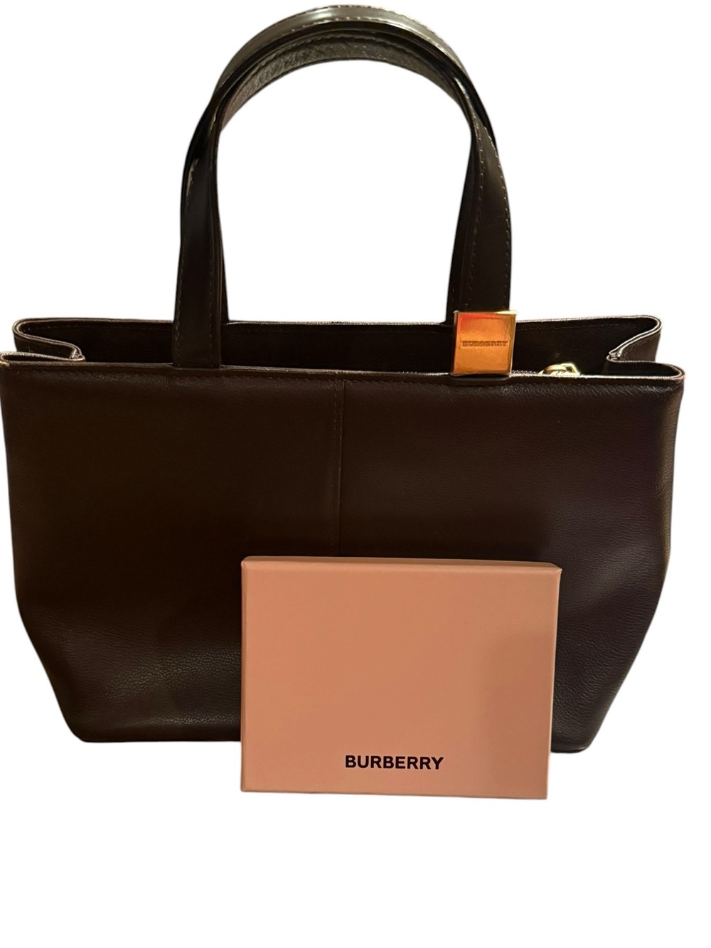 Burberry Brown Leather Tote Bag with Burberry Ornament and Perfume